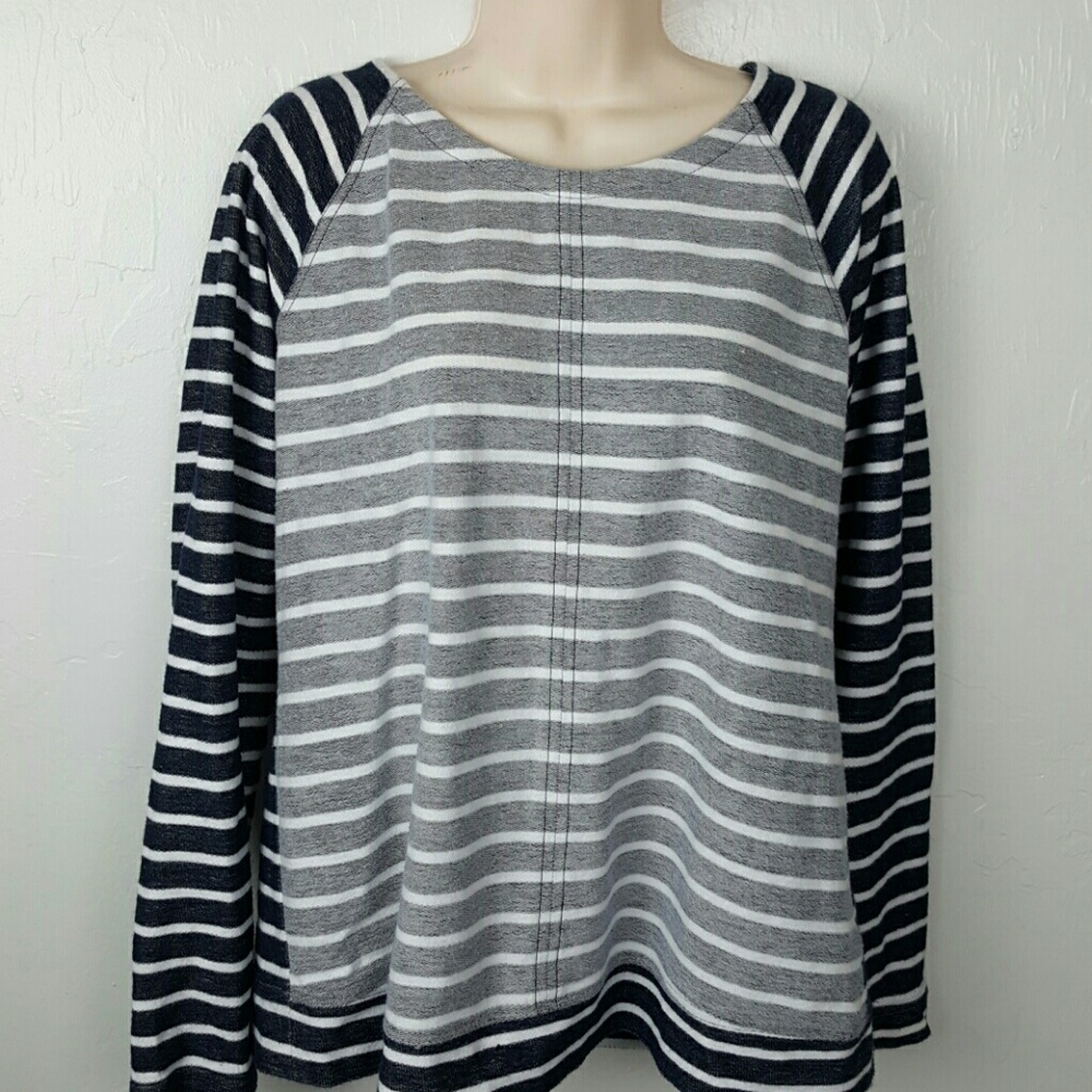 Crown Ivy top tunic long sleeve stripes cotton women size L